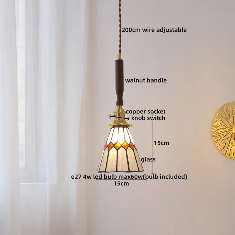 Walnut Glass Pendant Lamp: Nordic LED Hanging Light Fixture for Dining Room, Bedroom, Bar