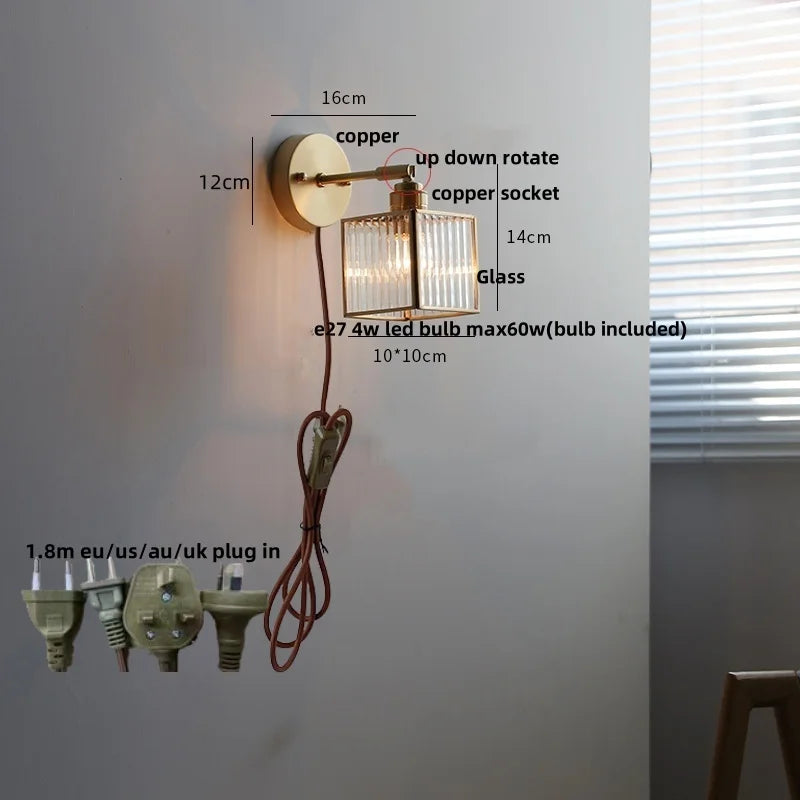 Afralia™ Flower Glass LED Wall Light - Vintage Rotate Copper Bedside Lamp