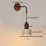 Wood LED Wall Lamp Yellow Travertine Pull Chain Switch Modern Nordic Style