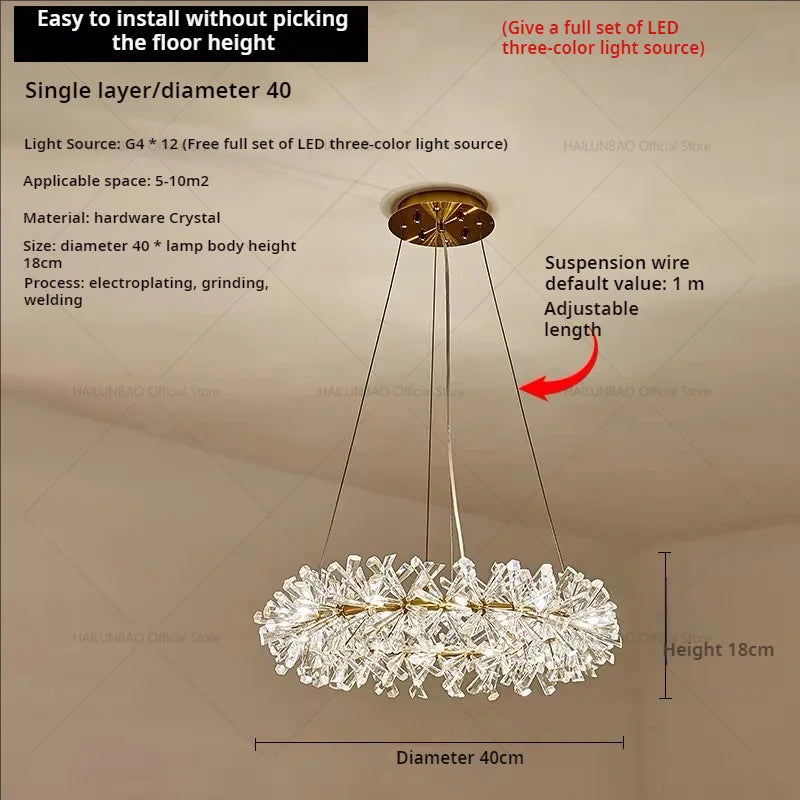Crystal Chandelier for Living and Dining Room High-End Elegant Bedroom Lighting