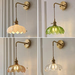 Green Glass LED Wall Lights Fixture with Pull Chain Switch