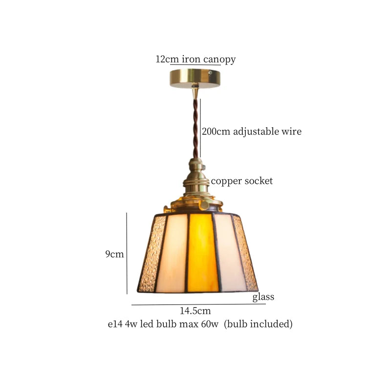 Afralia™ Tiffany Brass Glass LED Pendant Lights for Home and Cafe Decor