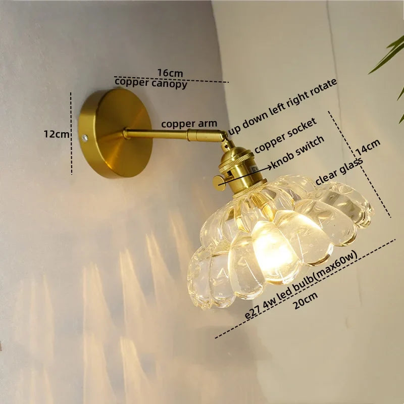 Nordic LED Wall Lights Pull Chain Switch Copper Glass Home Decor