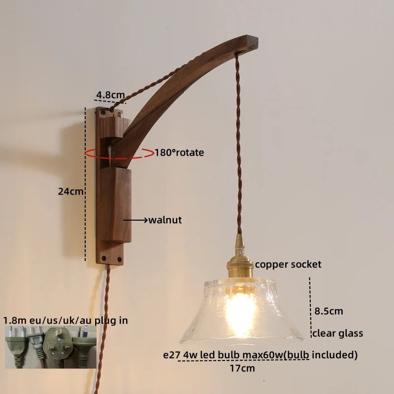 Nordic LED Wall Sconce Walnut Copper Stair Light Fixtures