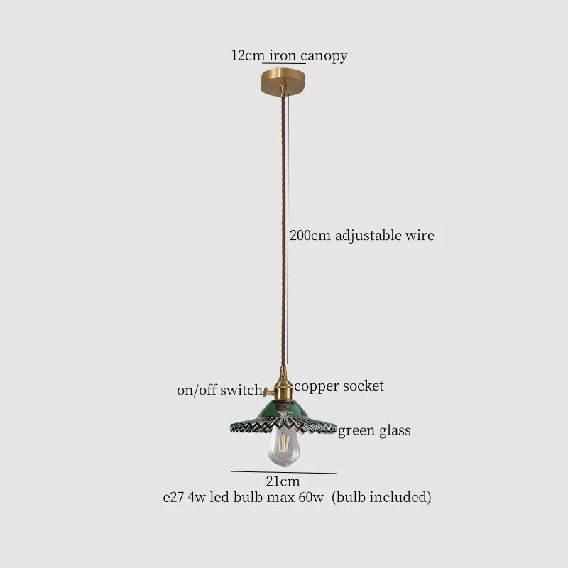 Green Glass LED Pendant Lights - Nordic Minimalist Style for Bedroom, Living Room