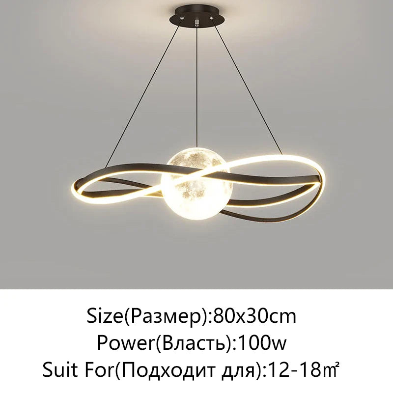 Moon LED Chandelier: Minimalist Modern Design for Living, Dining, or Bedroom Lighting