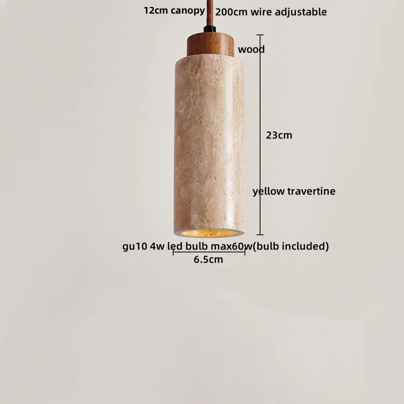 Yellow Travertine LED Pendant Light - Modern Nordic Adjustable Hanging Lamp