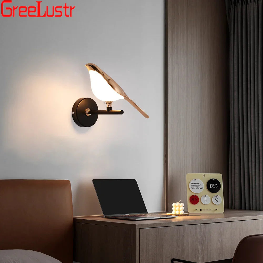 Rose Gold Nordic Bird LED Wall Sconce for Bedroom & Hallway Decor