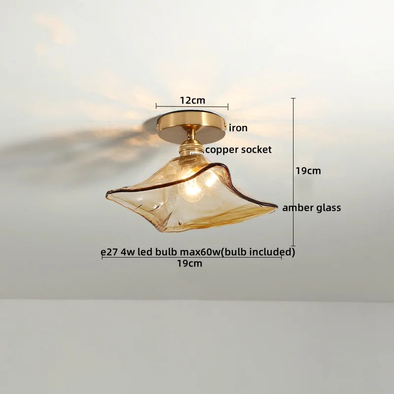 Amber Glass LED Ceiling Lights Modern Home Lighting Copper Socket