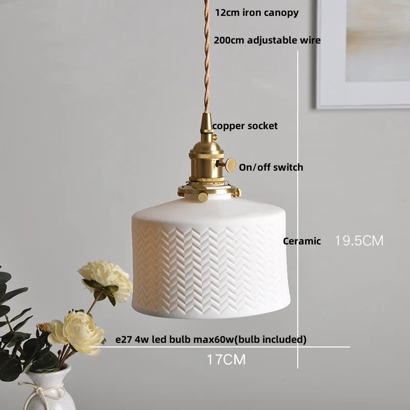 Wire Adjustable LED Pendant Light - Brass Knob Switch E27 Nordic Modern Ceramic Hang Lamp