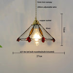 Walnut Wood LED Pendant Tiffany Glass Hanging Lamp - Vintage Dining Room Light