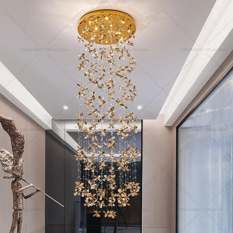 Crystal Staircase Chandelier | Modern Elegant Loft Villa Lighting Fixture