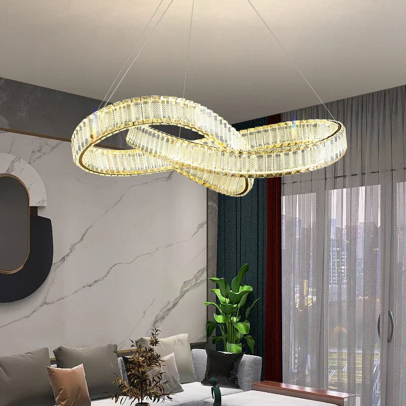 Rotating Crystal Chandelier: Modern Hong Kong-Style Designer Lamp for Living Room