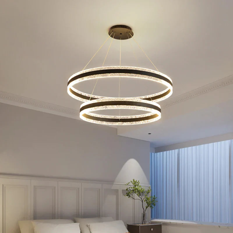 Circle Rings LED Chandelier for Living & Dining Room - Modern Acrylic Aluminum Lighting
