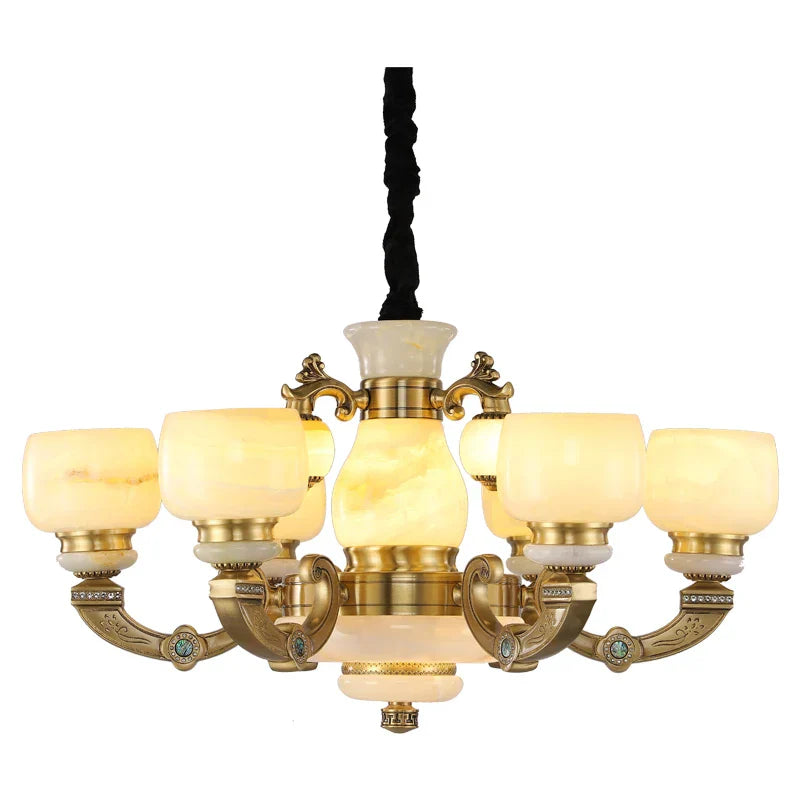 All Copper Jade Chinese Chandelier: Modern & Simple Living Room Lighting