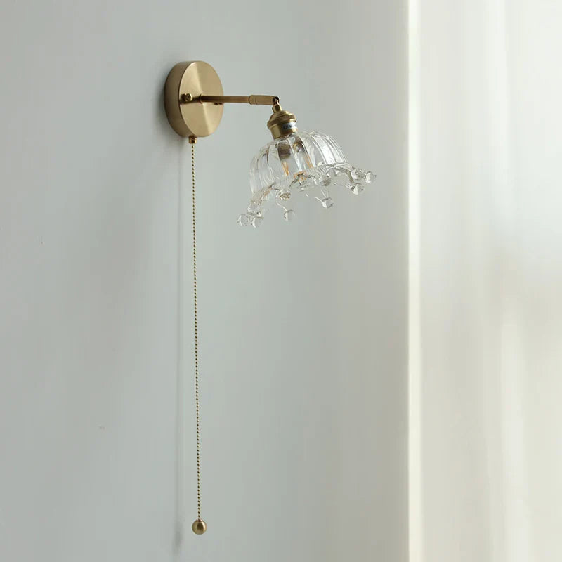 Afralia™ Nordic Modern LED Wall Lights Glass Bedside Lamp Brass Pull Chain Switch