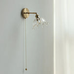 Afralia™ Nordic Modern LED Wall Lights Glass Bedside Lamp Brass Pull Chain Switch