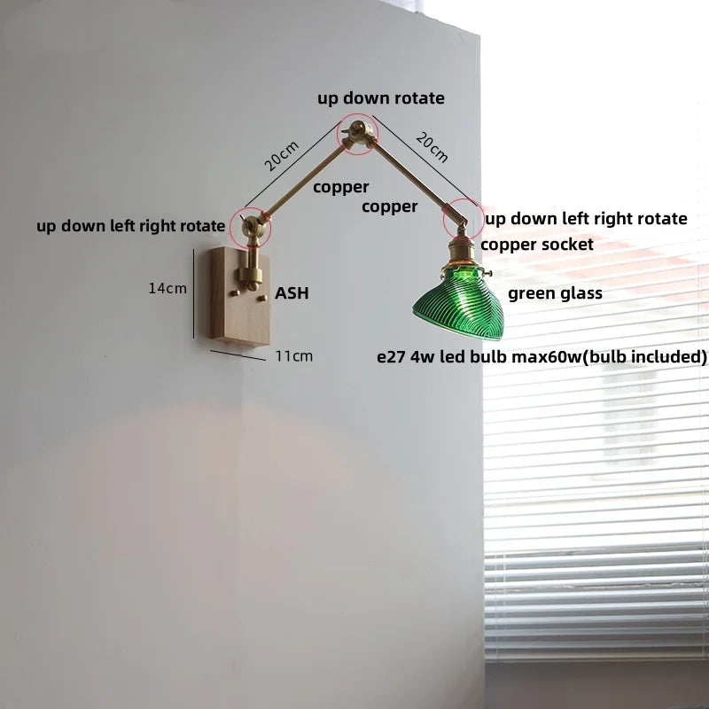 Walnut Copper Swing Arm LED Wall Light Fixture for Nodic Home Decor