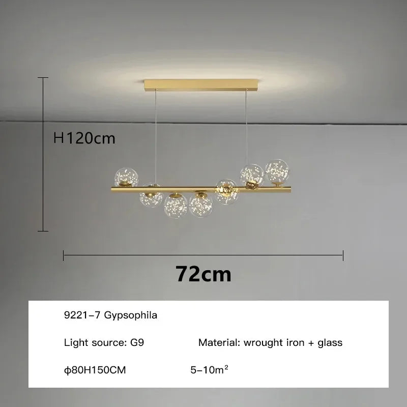 Nordic Gold Glass Ball Chandelier for Dining Room Kitchen Island