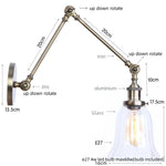 Vintage Industrial LED Wall Light with Clear Glass Shade & Adjustable Long Arm
