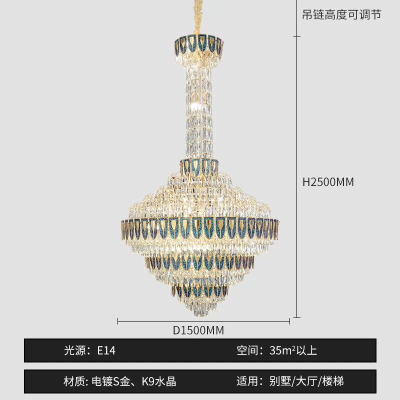 Crystal Chandelier for High-End Designer Duplex Living Room
