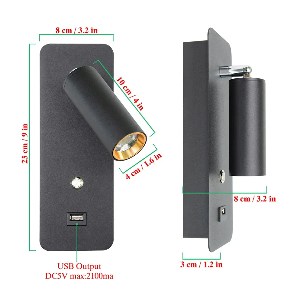 LED Wall Lights with Switch and USB Interface, Modern Wall Sconce Lighting