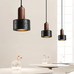 Nordic LED Pendant Lights Black Wood Travertine Hanging Lamp