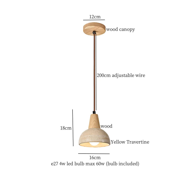 Wabi Sabi Yellow Travertine Conical Stone LED Pendant Lamp for Kitchen House