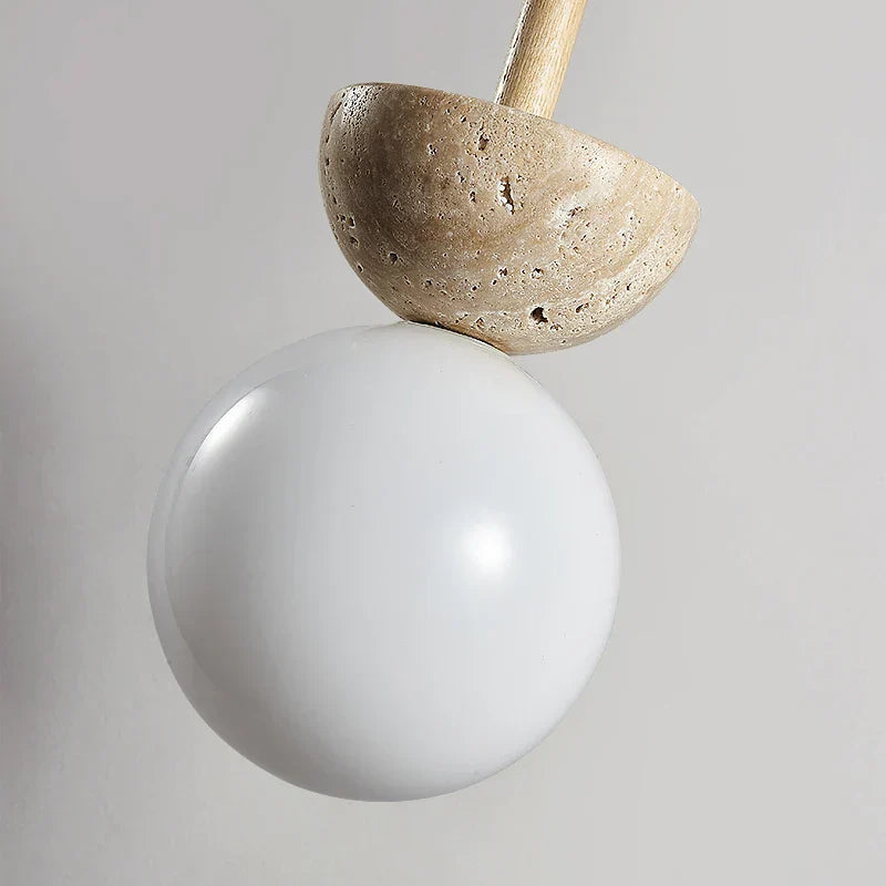 Afralia™ White Glass Ball LED Pendant Lamp Yellow Travertine Nordic Luminaria