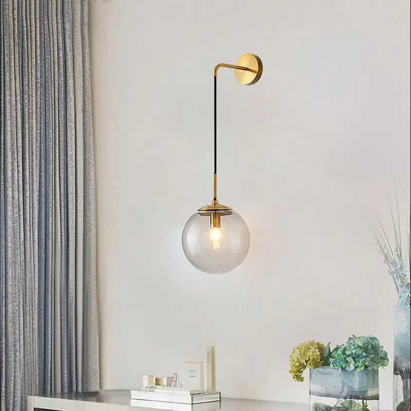 Nordic Brass Glass Wall Sconce: Elegant Living Room Bedside Lighting