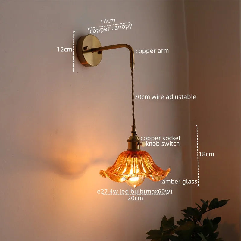 Nordic LED Glass Copper Wall Sconce Modern Living Room Bedroom Light