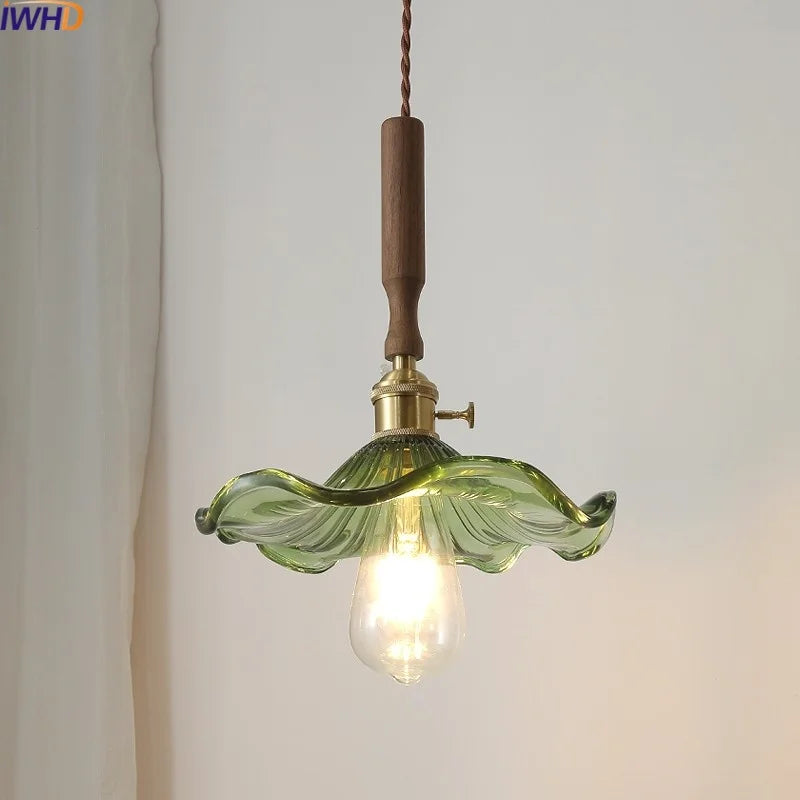 Glass Walnut Copper LED Pendant Light for Living Dining Bedroom, Nordic Modern Design