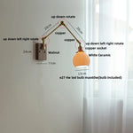 White Ceramic LED Wall Light Nordic Modern Copper Rotatable Bedside Lamp