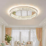 Crystal LED Ceiling Light Chrome Steel Chandelier - Dimmable Round Lamp