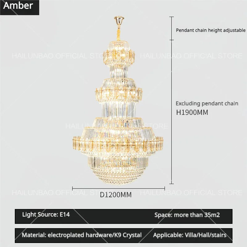 Crystal Chandelier: Villa High Living Room Luxury Lighting