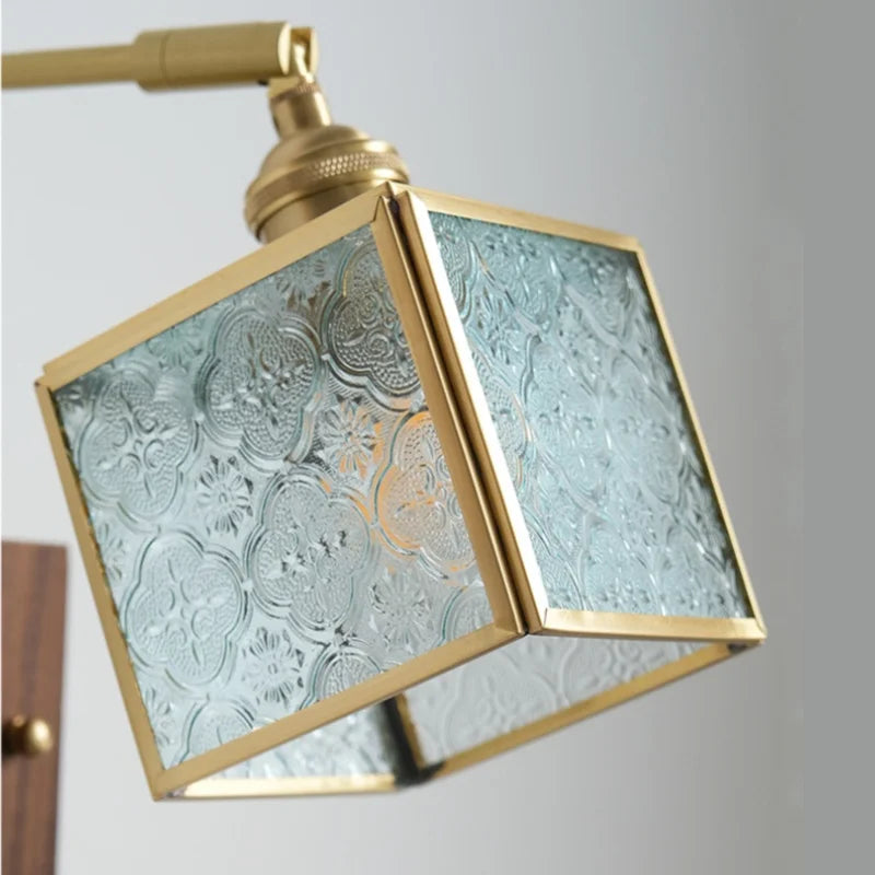 Wood Cube Glass LED Wall Lights with Pull Chain Switch for Modern Interiors