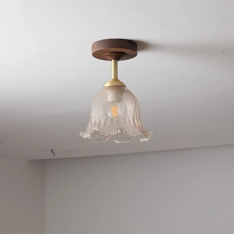 Modern Wood Glass LED Ceiling Light for Living Room, Aisle, Balcony, Indoor Lighting