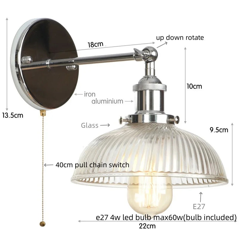 Silver Rural LED Wall Sconce Clear Glass Industrial Art Loft Stair Light