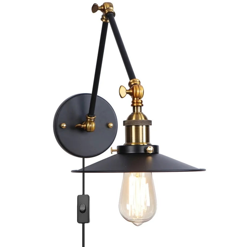 Black Iron LED Wall Light Fixture Industrial Vintage Adjustable Long Arm
