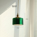Copper Canopy LED Pendant Light Fixture Green Glass Hanging Lamp