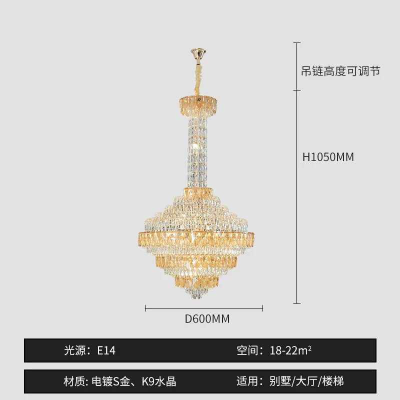 Crystal Chandelier for High-End Designer Duplex Living Room