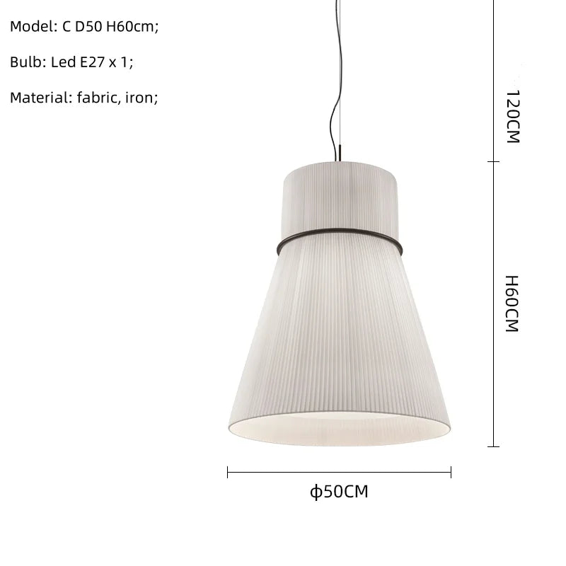 White Fabric LED Pendant Chandelier, Minimalist Living Room Ceiling Light