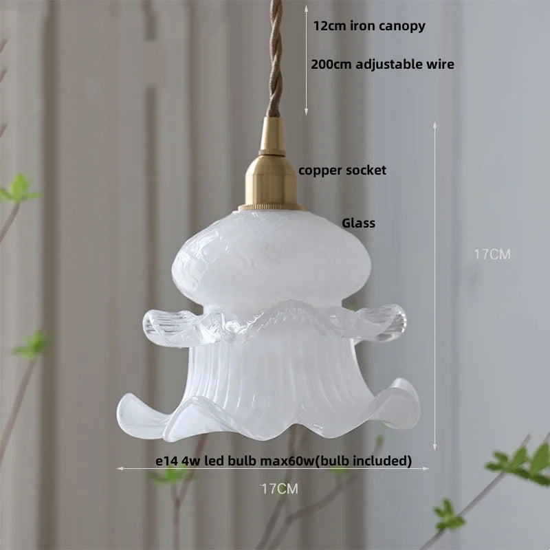 White Flower Glass LED Pendant Light - Nordic Modern Dining Room Hanging Fixture
