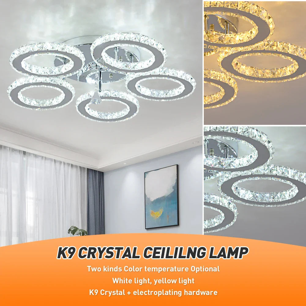 Crystal LED Rings Ceiling Chandelier Dimmable Luminaire
