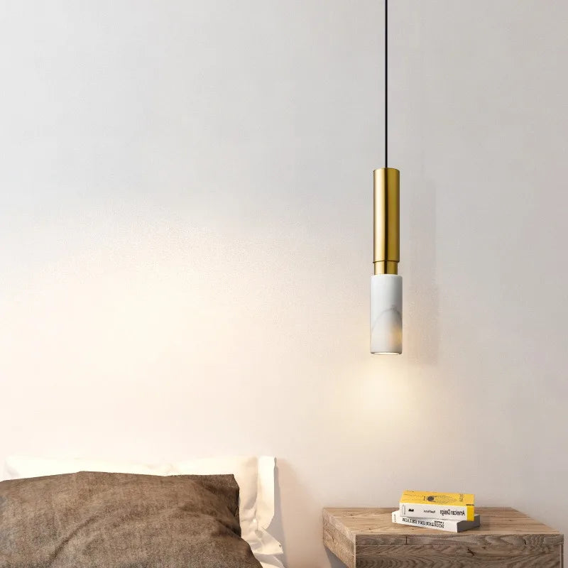 Long Tube Marble Ceiling Chandelier LED Pendant Light