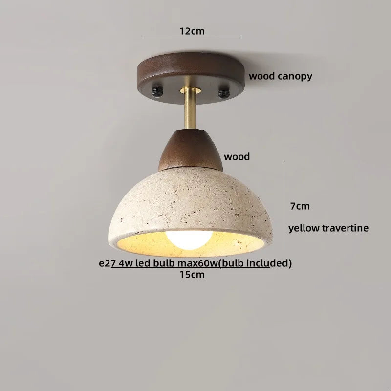 Yellow Travertine Stone LED Ceiling Light Fixture White Glass Ceiling Lamp
