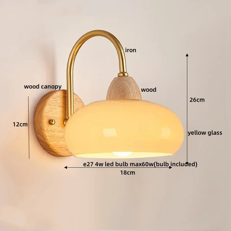 LED Glass Iron Wood Wall Light Fixture Modern Nordic Bedside Lamp