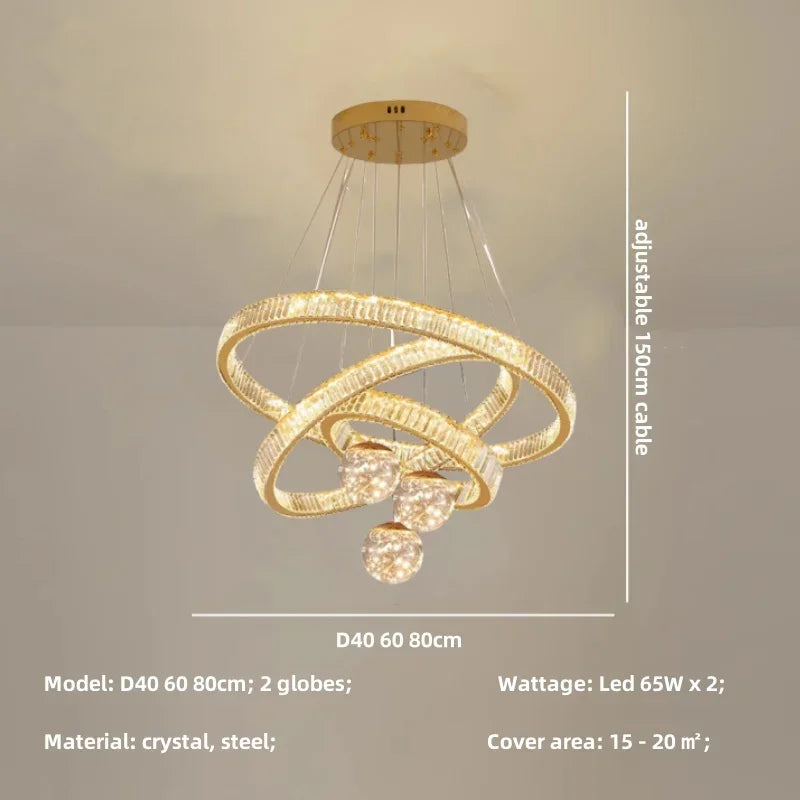 Afralia™ Luxury Glass Globe Chandelier Pendant Light with Dimmable LED for Modern Stairs