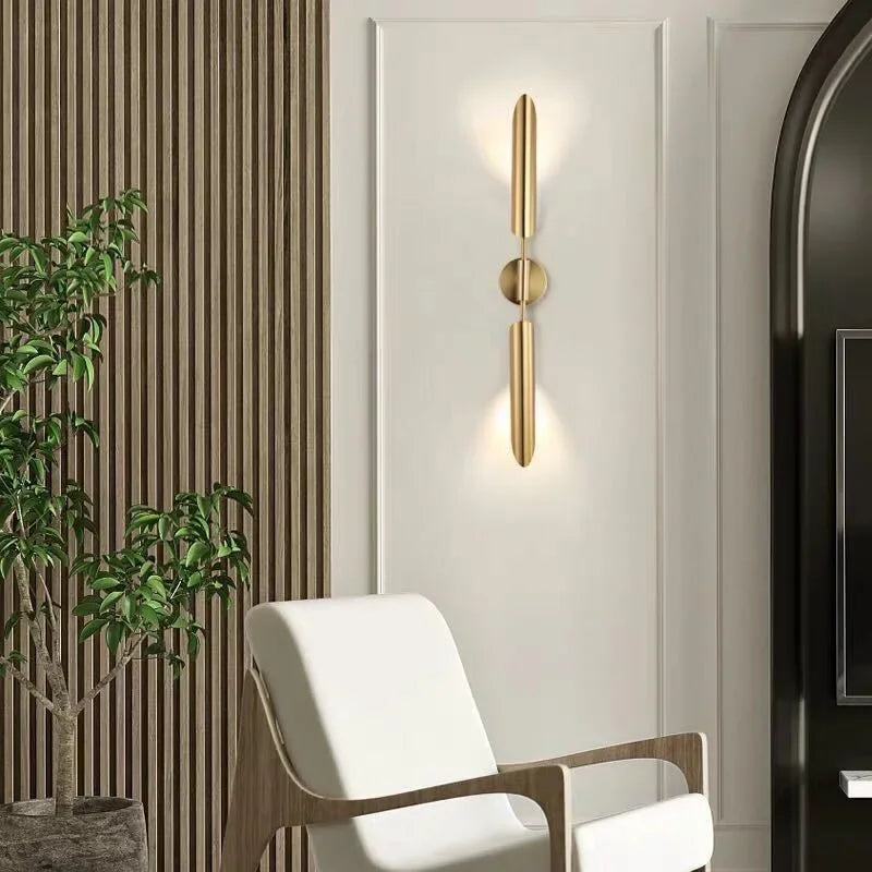 Golden Inclined Tube Wall Lamp for Modern Luxury Decor in Living Room