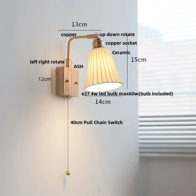 Walnut Brass Ceramic LED Wall Sconce | Modern Nordic Rotatable Stair Light